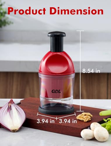 Image of Food Chopper, Hand Chopper Dicer Easy to Clean, Manual Slap Vegetable Cutter Onion Dicer, Garlic Mincer for Onion, Nut, Tomato, Pepper, Celery, etc, Red
