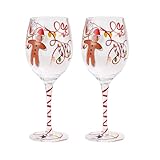 NIRA.Z Hand Painted Wine Glasses 16.9 OZ Set of 2 Hand Blown Artisan Long-Stem Wine Glass for Enhanced Aromas, Elegant, Unique, for Gift, Special Days, Holiday, Party, Christmas (Gingerbread Man)