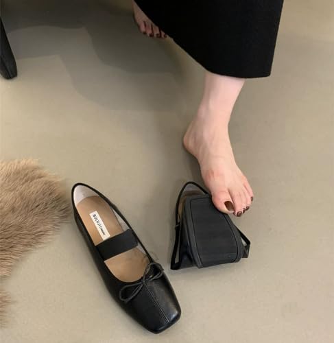 Women's Mary Jane Ballet Flat Shoes Comfort Square Toe Soft Sole Antiskid Elastic Ankle Strap Casual Dress Shoes Vintage Bow Tie Mary Janes2