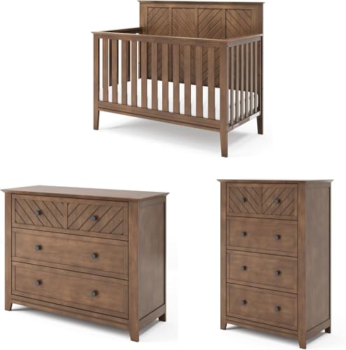 Child Craft Atwood Design 4-in-1 Convertible Baby Crib Nursery Furniture Set Baby Bed 3 Drawer Dresser and Chest Drawer for Babies Toddlers and Kids Bedroom (3 Piece - Cocoa Bean Brown)