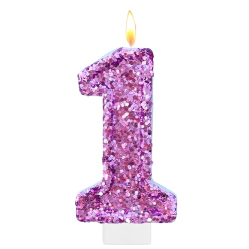 Purple Birthday Candles, Number 1 Candle for Cake, Glitter Purple Cake Topper Kpop Birthday Party Decorations Cupcake Topper Party Favors Decor Supplies