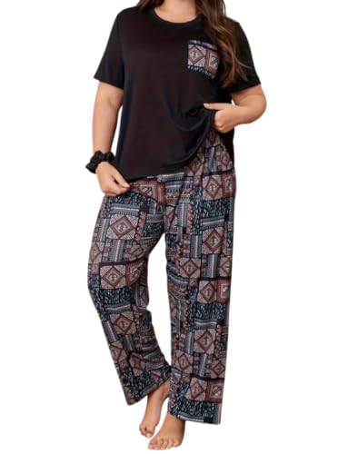 Image of Celary Women's Cotton Blend Printed Night Suit Set||Soft & Breathable Short Sleeve Top & Ethnic Print Pyjama Set||Also Available in Plus Size||Korean Night Suit||Comfortable Home Wear & Sleepwear