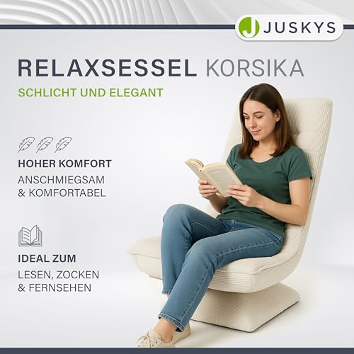 Juskys Relaxsessel Korsika - Ergonomisch & 360° drehbar, klappbar mit 5-lagiger Polsterung - Gemütlicher Cord Sessel für Wohnzimmer - Beige