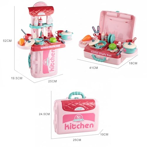 Image of StarAndDaisy Plastic 3 in 1 Portable Pretend Food Party Role Cooking Kitchen Play Set Toy for Baby, Toodlers, Boys and Girls.