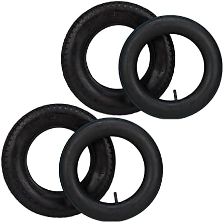 Relaxdays Wheelbarrow Wheel with Tube, Set of 2 Spare Tyres, 3.25-8 Inches, Pneumatic Tyres, for Wheelbarrow, up to 154 kg, Black
