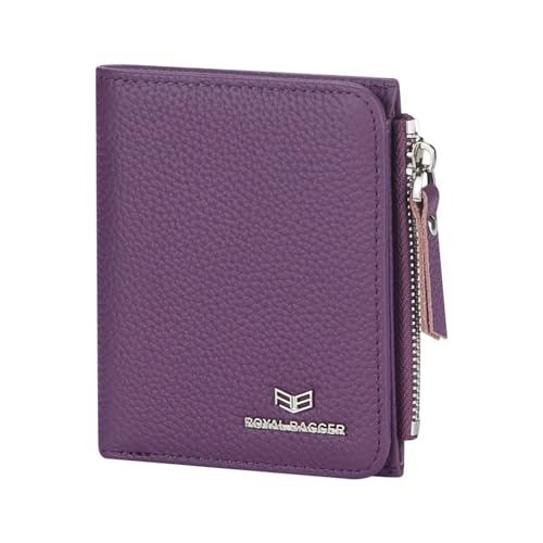 Royal Bagger RFID Blocking Genuine Leather Short Wallet for Women - Slim Bifold Coin Purse, Fashionable & Simple Design 3201 (Deep Purple)