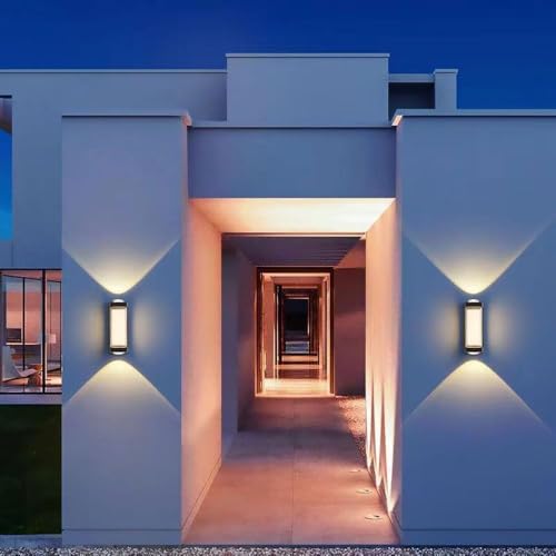 Image of Modern Up & Down LED Wall Light for Home | Warm White Decorative Wall Lamp for Bedroom, Living Room, Hallway | Outdoor /Indoor Waterproof Wall Sconce (Black Finish)