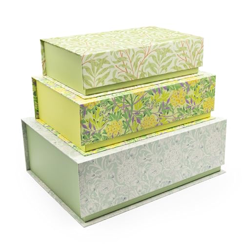 William Morris Set of 3 Nesting Storage Boxes | Tulip Jasmine & Willow Bough Designs | Premium Decorative Keepsake Boxes with Magnetic Closures | Elegant Home Storage Solution