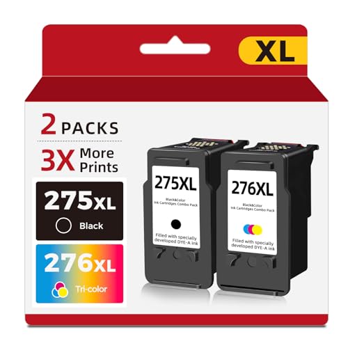 275XL 276XL Remanufactured Ink Cartridges Replacement for Canon 275 276 XL pg-275 cl-276 for TS3520 TR4720 TS3522 TS3500 TR4700 TR4722 TS3700 TS3722 Printers 2 Pack Black Tricolor