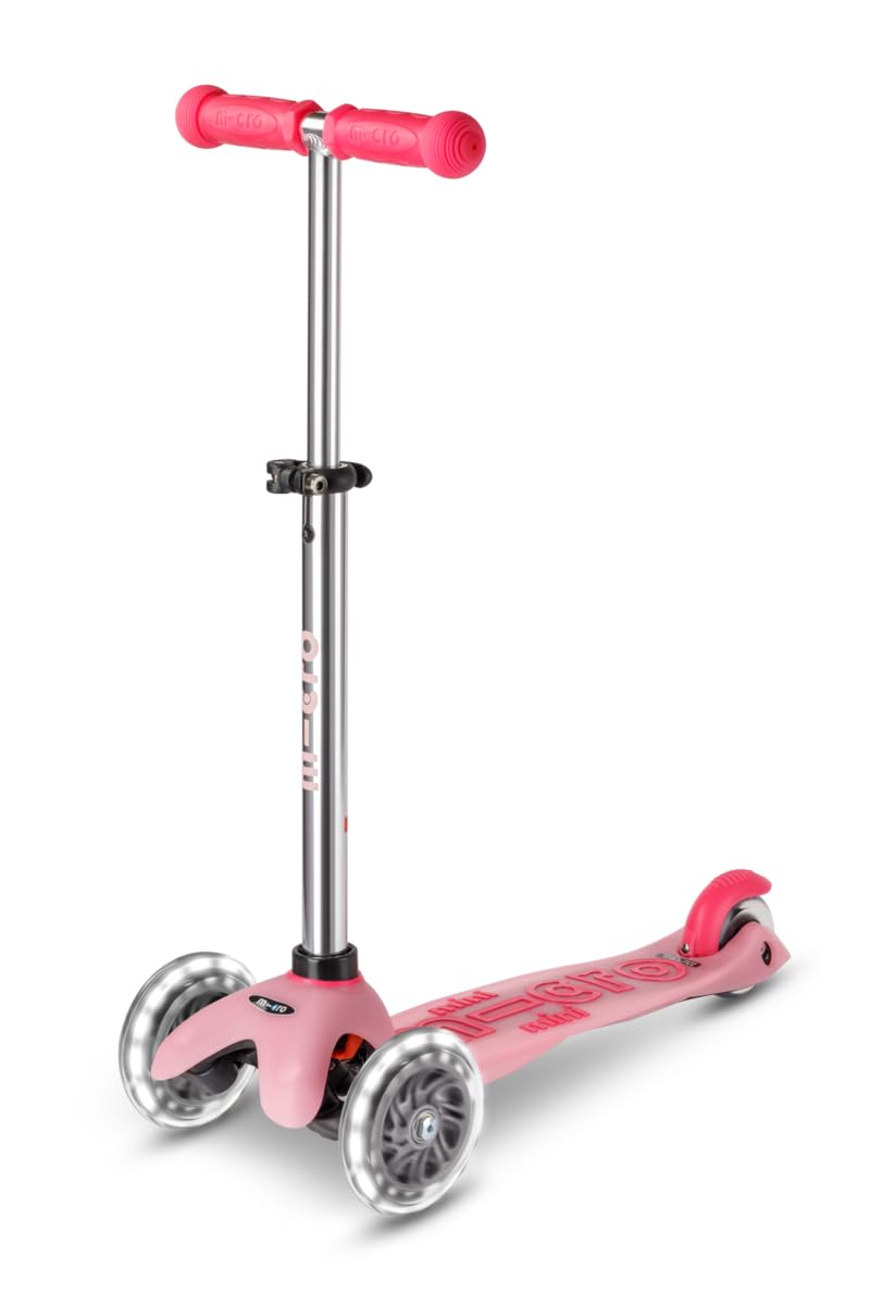 Micro Kickboard | Mini Deluxe Glow Plus LED Scooter | Adjustable Handlebar | Lean-to-Steer | Lightweight | Three-Heel | Kids Ages 2-5 yrs (Frosty Pink)