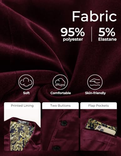 PJ PAUL JONES Mens Velvet Blazer Jacket Two Button Sport Coat Solid Suit Jackets for Dinner Prom Wedding - Image 6