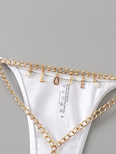 Shein Women's Cheeky Brazilian Bikini Bottom Chain Thong Swimwear High Cut Swim Bottoms White Large #TOP2