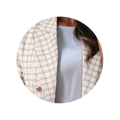 Womens Tweed Blazers Plaid Blazer Casual Business Open Front Jackets Long Sleeve Double Breasted Jacket Work Suits2