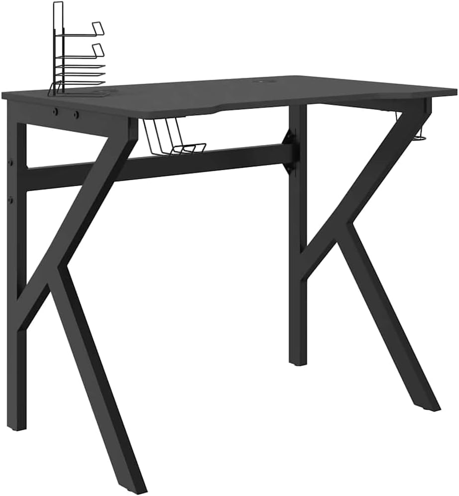 vidaXL Gaming Desk Black Engineered Wood 35.4 in x 23.6 in x 29.5 in