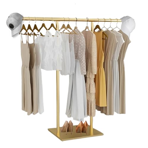 Gold Racks for Boutique, Clothing Display Rack, Double Pole Supported Stable Metal Retail Clothes Stand, Freestanding Garment Rack Clothing Rack in Bedroom and Laundry Room (gold, 39.37X51.18in)