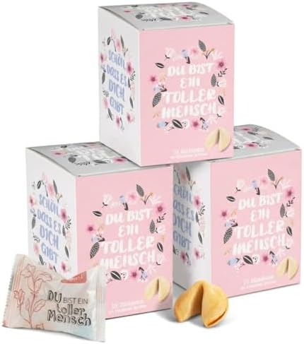 FOOD crew 36x Glückskekse Komplimente – kleines Geschenk für Kollegen, Familie & Freunde, Adventskalender-Füllung – einzeln verpackt mit Sprüchen, vegan, Made in Germany