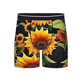 AYYQWE Herren-Boxershorts mit schönem Sonnenblumen-Druck, atmungsaktiv, Stretch, weich, für den täglichen Gebrauch, Reisen, Fitnessstudio, Schwarz , S