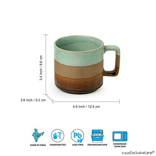 Image of ExclusiveLane Ceramic Mugs Ceramic Coffee Mugs - Set of 2, Mint Green, Earthen Brown and Cinnamon Brown, 360ml