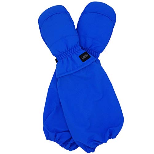 L-Bow Long Gauntlet Boys Waterproof Storm Mitten (Blue, Medium)