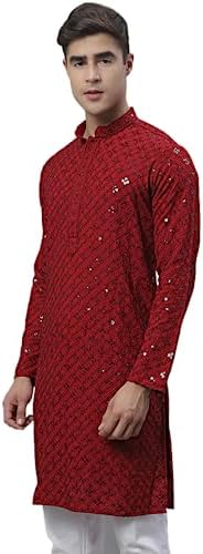 Jompers Men's Kurta with Chikankari Embroidery and Sequins (Only Kurta)