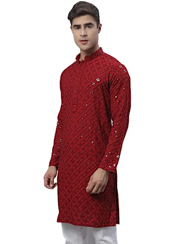 Image of Jompers Men's Chikankari Rayon Regular Fit Embroidered and Sequence Kurtas Only