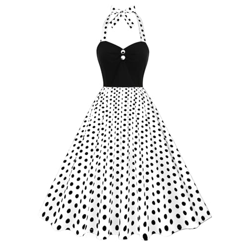 EFOGEP Damen 1950s Vintage Polka Dots Tee Kleid Neckholder A-Line Rockabilly Style Swing Midi Kleider Hochzeit Gast Cocktail Party Prom Flowy Retro...