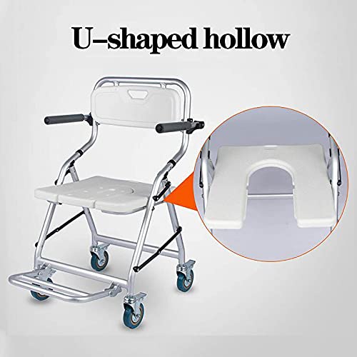 Przenośne składane krzesło komodowe z podłokietnikami i kółkami, lekki stołek łazienkowy pod prysznic dla osób starszych i niepełnosprawnych, łatwy transport i wygodne użytkowanie