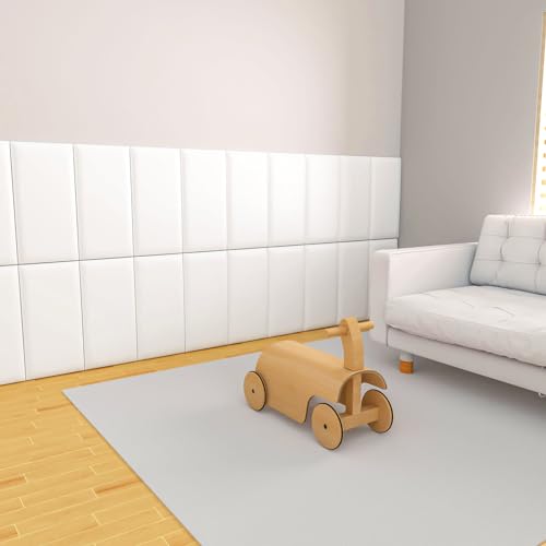 Raycity Peel and Stick Headboard for Twin and King in White Headboard Panels for Wall, 3D Anti-Collision Wall Panel, Self-Adhesive Bedroom/Living Room Upholstered Wall Panel (4 Panels/11.8\" x 23.6\")