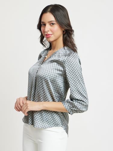Image of FableStreet Women Formal & Casual Top | V-Neckline with Gathered Back Detail & Three-Quarter Sleeves | Premium Satin Fabric for Office Wear & Sophisticated Outings