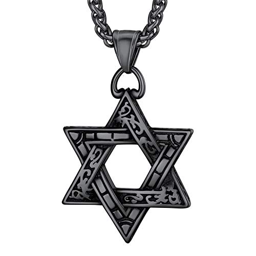 U7 Star of David Necklace for Men Women Gold/Stainless Steel Hexagon Pendant with Cross/Ruby Stone/Classic Jewish Isael Necklaces, Length 22" 24" 26"