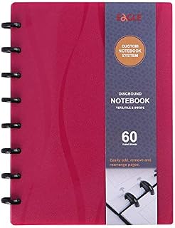 Eagle Discbound A5 Notebook, Customizable Refillable Loose Leaf Planner, Junior Size, Poly Cover, 60 Sheets Ruled/Lined Pages (Pink)