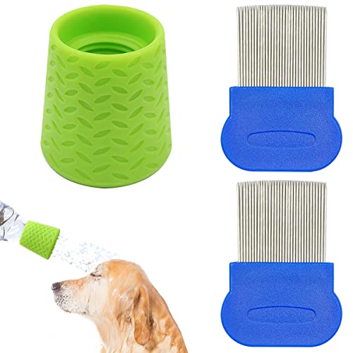 Danzix - Ducha Portátil Para Perros Al Aire Libre, Herramienta De Aseo Para Mascotas Para Viajes, Playa Y Camping, Se Adapta A Botellas De Refresco De 2 Litros Con Dos Peines Para Mascotas
