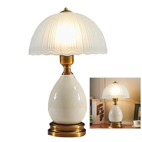 Chao Zan Lámpara de Mesa Cerámica Vintage, Base Metal con Pantalla de Vidrio, 40 cm Altura, Para bombillas E27, 230V, para Dormitorio y Sala (Estilo: B)