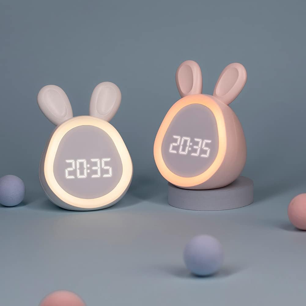 Garvee LED Hasenwecker für Kinder – Digitaler Wecker mit dimmbarem Nachtlicht, Schlaftrainer & Schlummerfunktion, wiederaufladbar, für Jungen & Mädchen, ideal fürs Kinderzimmer – Pink