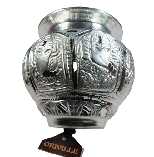 ORIVILLE Lota/Kalasha, Silver Finish Traditional White Metal Lota/Kalash/Thavalai/Indian Jug/Kumbha/Pitcher/Kudam/Ghada/Matka Pot or Mangala Ghata for Pooja (4 X 4.5 Inches -500 ml Capacity) - Image 5 thumbnail