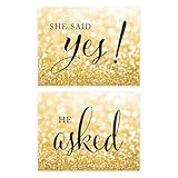Andaz Press Wedding Party Signs, Glitzy Gold Glitter, 8.5x11-inch, He Asked, She Said Yes! Engagement Save the Date Photoshoot Signs, 2-Pack