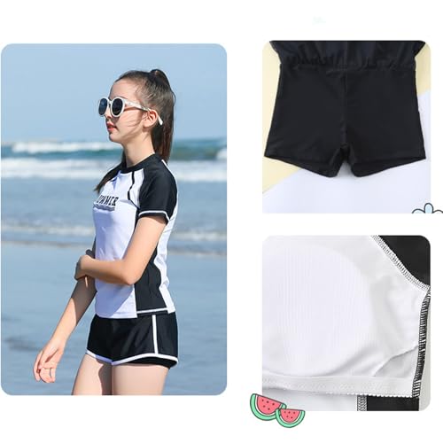 Girls Short Sleeve Rash Guard Sets Swimsuits Two-Piece Beach Swimwear Quick Dry Bathing Suits UPF 50+ 8-16 Years2