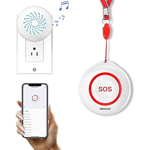 SINGCALL Tuya Wifi Smart Wireless Caregiver Pager Calling System Personal Alert Pager System for Home Elderly Patient Seniors Disabled 1 Waterproof SOS Emergency Button 1 Plugin Receiver Cover
