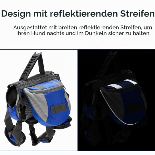 Cyrank Hunderucksack Geschirr, Hundesattel Hunderucksack Hundeweste Hundesatteltaschen Hundereisetasche mit reflektierendem Streifen Hundewanderweste für kleine mittlere große Hunde(L)