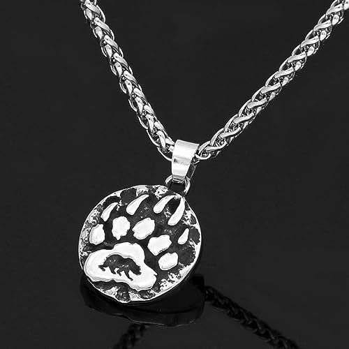 Bear Paw Necklace Bear Paw Print Necklace for Men, Stainless Steel Bear Paw Pendant Necklace, Vintage Viking Necklace for Men, Viking Jewelry Gifts for Men4
