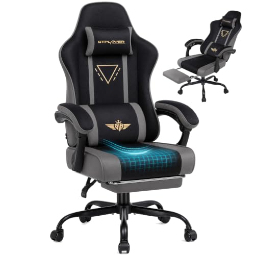 Image of GTPLAYER Video Gaming Chair Fabric, Ergonomic Computer Chair with Footrest and Pocket Spring Cushion, Height Adjustable Video Gamer Chair with Lumbar Support for Adults, Gray