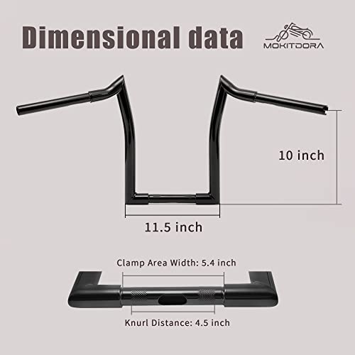 Mokitdora Sportster Dyna Softail 10” Rise Ape Hangers 1.25” Fat 1" Clamp Handlebar Meathook Bars For Harley Xl 883/1200,1994-Up Road King & 1998-2013 Road Glide, Gloss Black #TOP3