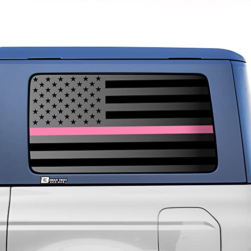 Image of BOGAR TECH DESIGNS Precut Quarter Window American Flag Vinyl Decal Sticker Compatible with Ford Bronco 2021-2026 4 Door, Pink Line