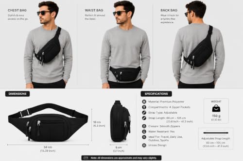 Image of WORLD STAR Waist Bag for Men & Women | Fanny Pack for Men | Trendy Mobile Waist Pouch Pocket Bag for Girls and Boys | Waterproof Hip and Side Bags for Outdoor Hiking Travel