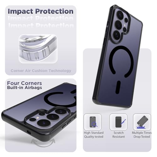 Image of RIGGEAR Shockproof Clear Hybrid Armor Magnetic Back Cover Case Compatible with MagSafe Accessories for Samsung Galaxy S26 Ultra (Clear-Black TPU Bumper + Transparent PC)(Black)