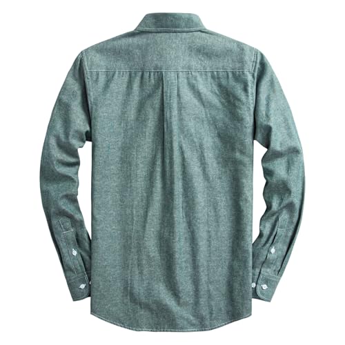 DELCARINO Mens Oxford Shirts Long Sleeve Slim Fit Lightweight Casual Button Down Shirts with Pocket Green X-Large - Image 3