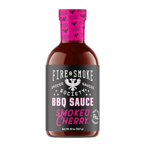 Fire & Smoke Society Premium Smoked Cherry BBQ Sauce | Gourmet Barbecue Sauce for Pork, Beef Ribs, Chicken | Pulled Pork, Hamburgers, Grilling, Smoking | 20 oz
