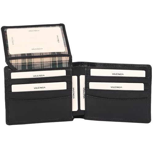 Men's Genuine Italian Leather Bifold Wallet - Sleek & Minimalist, RFID Protected, ID Window Flap, Card Holder, Gift for Him (Matte Black)4