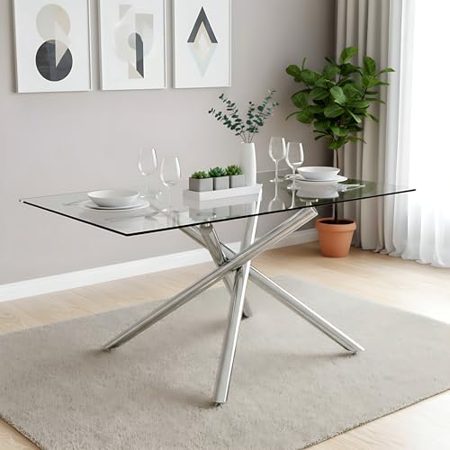 AF ARTISAN FURNITURE 63-Inch Glass Dining Table