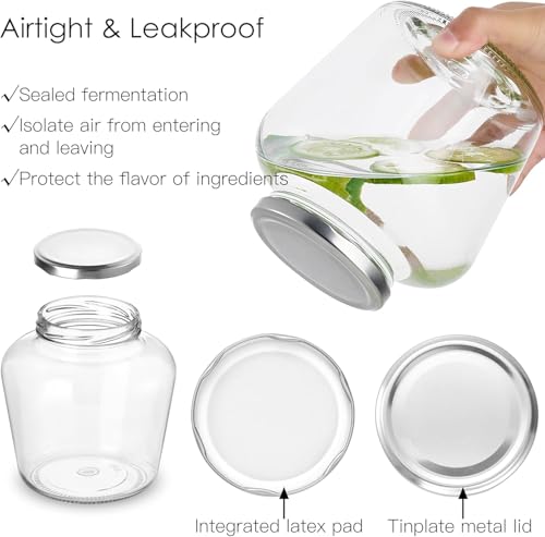 6 Pack 42 fl.oz. Airtight Glass Jars for Pickles, Kombucha & More